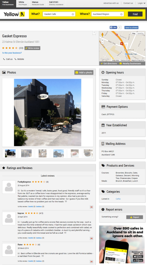 Gasket Espresso Auckland City   Yellow® NZ